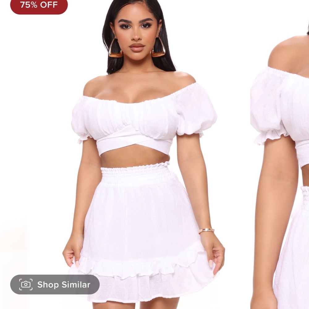 NWT Fashion Nova White Off-Shoulder Mini Skirt Set